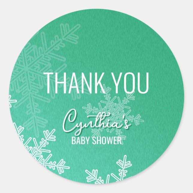 Thank you Minimalist Emerald Snowflakes Pattern  Classic Round Sticker (Front)