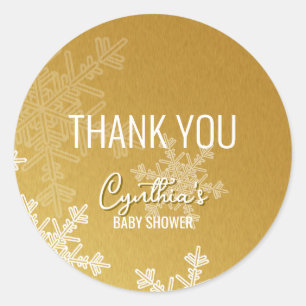 Thank you Minimalist Golden Snowflakes Pattern  Classic Round Sticker