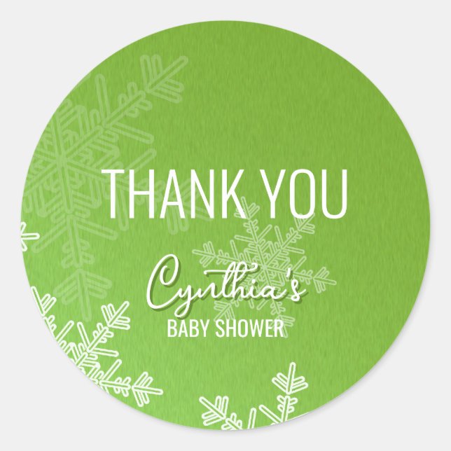 Thank you Minimalist Green Snowflakes Pattern  Classic Round Sticker (Front)