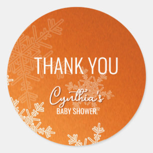 Thank you Minimalist Orange Snowflakes Pattern  Classic Round Sticker