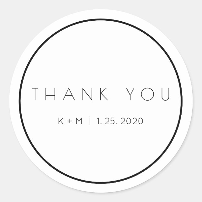 Thank You Minimalist White Black Wedding Text Classic Round Sticker (Front)