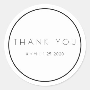 Thank You Minimalist White Black Wedding Text Classic Round Sticker