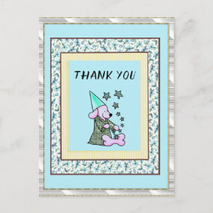 Thank You Mint  Floral Cute Dog Postcard