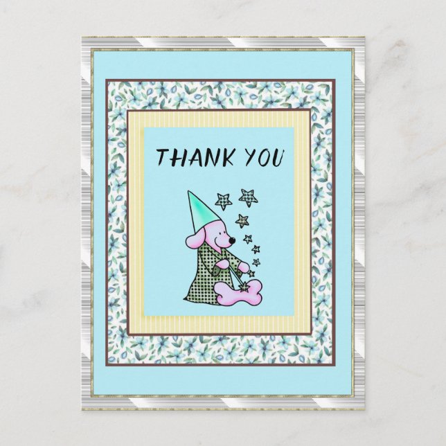 Thank You Mint  Floral Cute Dog Postcard (Front)