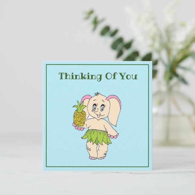 Thank You Mint  Floral Pinapple And Elephant Card (Standing Front)