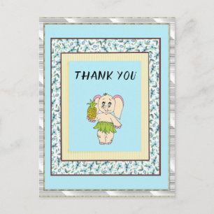 Thank You Mint  Floral Pinapple And Elephant Postcard