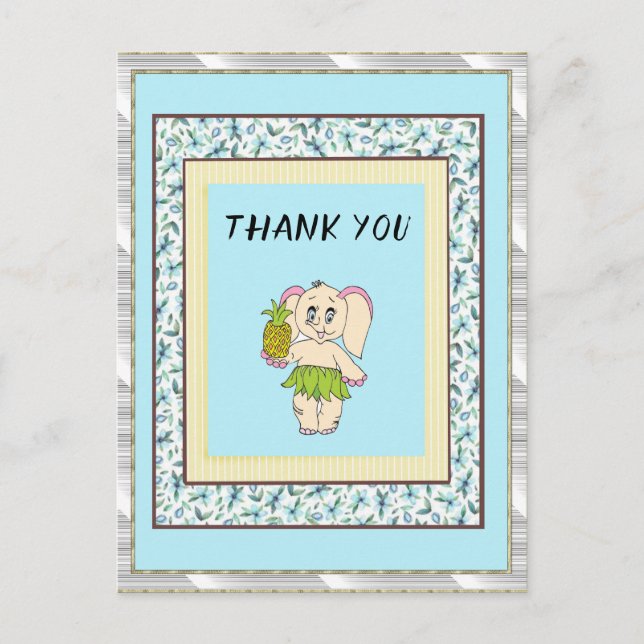 Thank You Mint  Floral Pinapple And Elephant Postcard (Front)