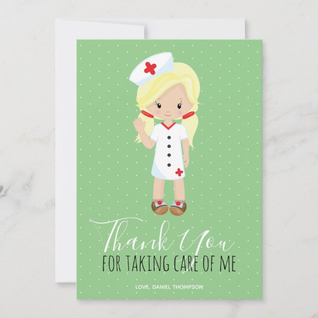 Thank You Mint Green Script Blonde Cartoon Nurse (Front)