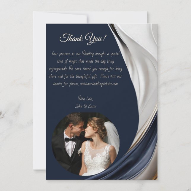 Thank You-Modern Abstract -Blue White Gold- Invita Invitation (Front)