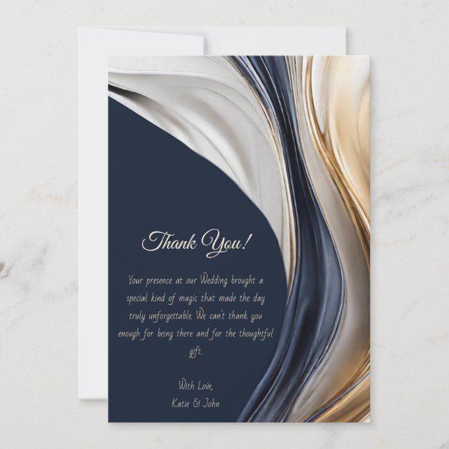Thank You-Modern Abstract -Blue White Gold- Invitation (Front)