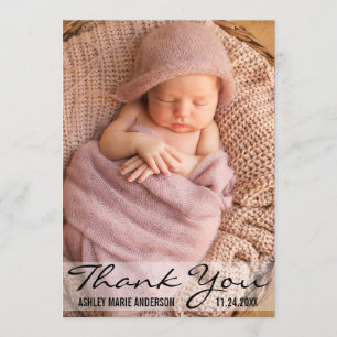Thank You Modern Baby Birth Photo Card