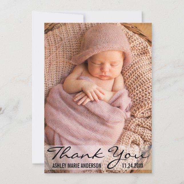 Thank You Modern Baby Birth Photo Card (Front)