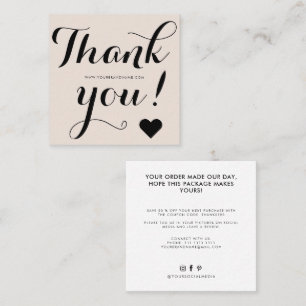 Thank you modern beige black  square business card