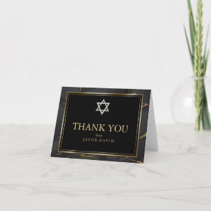 Thank You   Modern Black Gold Marble Bar Mitzvah Invitation