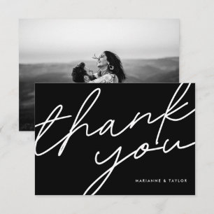 Thank You Modern Black Minimalist Script Wedding Card