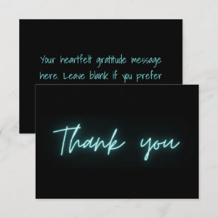 Thank You Modern Black Turquoise Neon Script Card