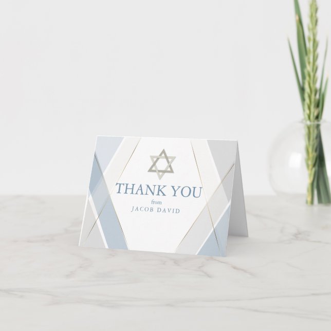 Thank You | Modern Blue and Gray Lines Bar Mitzvah Invitation (Front)