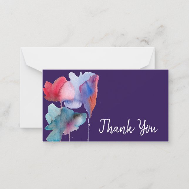 Thank You modern blue flower watercolor art Card (Front)