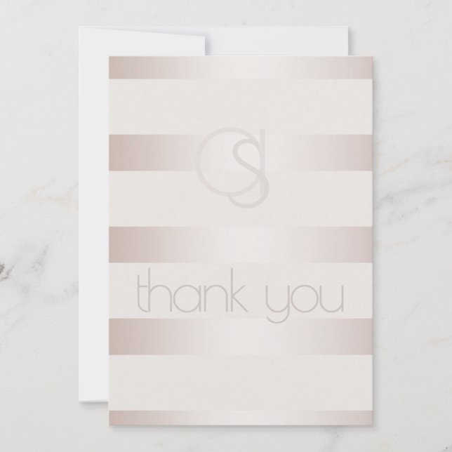 Thank you - Modern Blush Luminous Stripes Monogram Card (Front)
