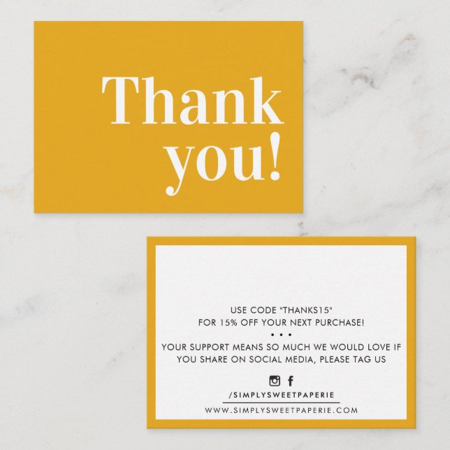 THANK YOU modern business insert serif yellow (Front/Back)