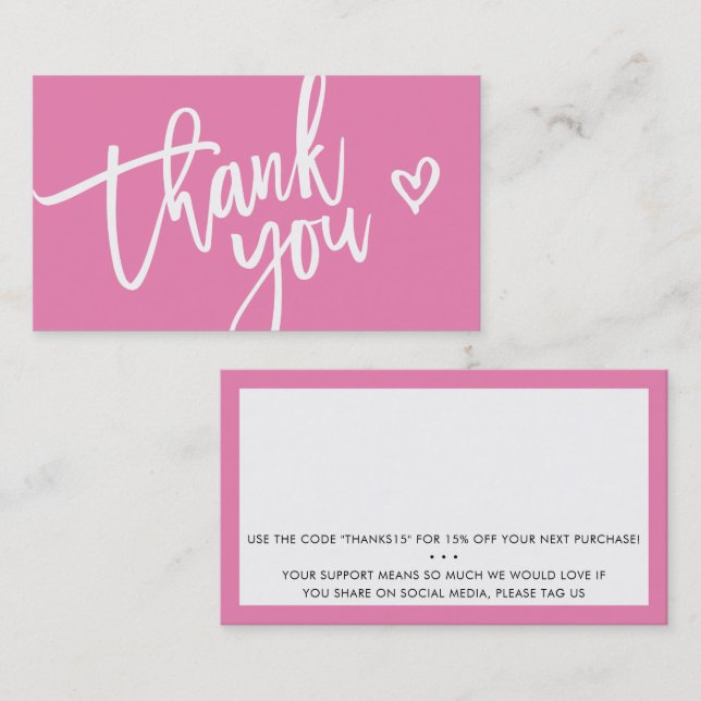 THANK YOU modern business insert tag candy pink (Front/Back)