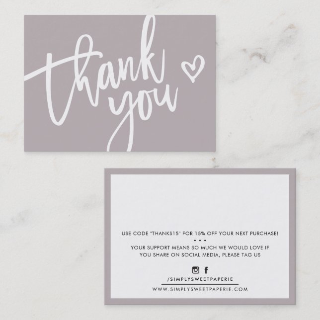 THANK YOU modern business insert tag smoky mauve (Front/Back)