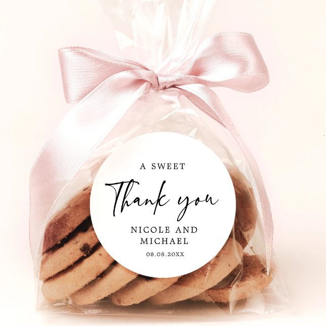 Thank You Modern Calligraphy Favour Classic Round Sticker (A Sweet Thank You Wedding Sticker)