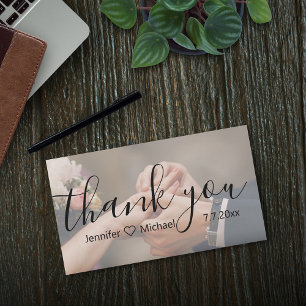 Thank you,modern calligraphy wedding faded photo card
