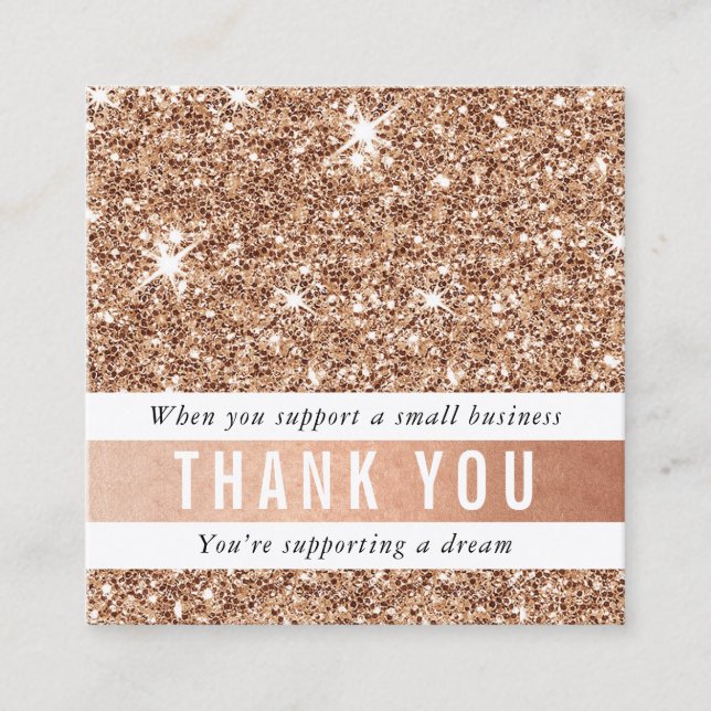 THANK YOU modern chic glam luxe rose gold glitter Square Business Card (Front)