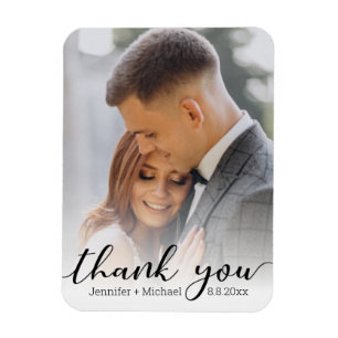 thank you,modern chic handwriting,wedding photo    magnet