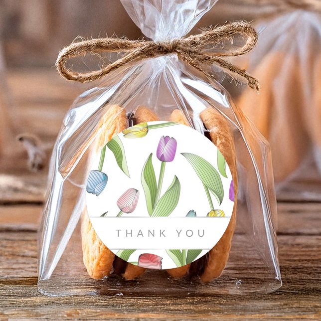 Thank You Modern Colourful Tulip Classic Round Sticker (Creator Uploaded)