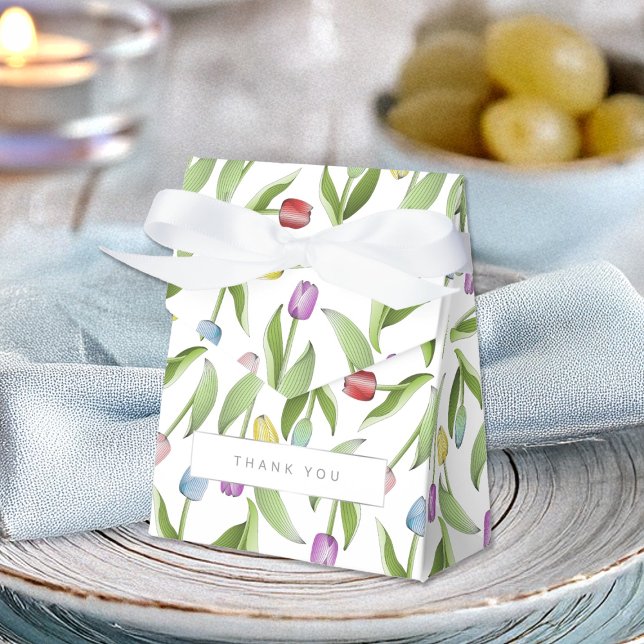 Thank You Modern Colourful Tulip Floral Pattern Favour Box (Creator Uploaded)