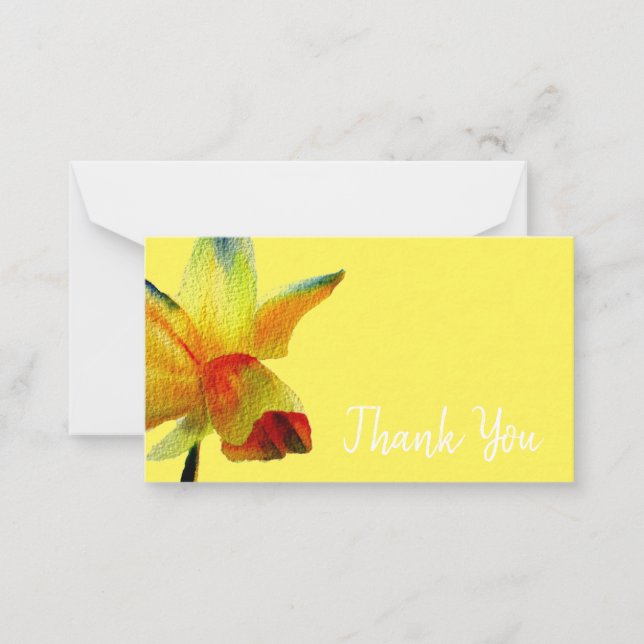 Thank You modern daffodil flower watercolor art Card (Front)