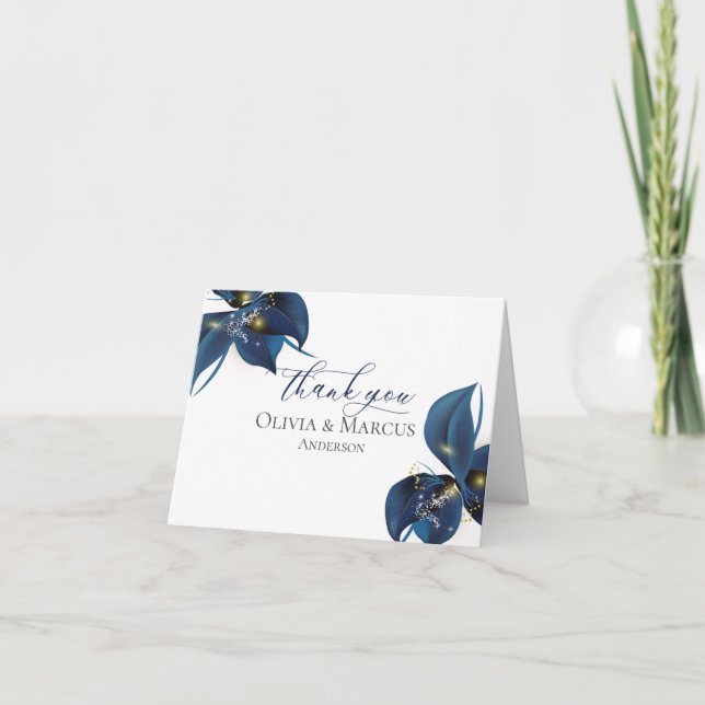 Thank You | Modern Deep Indigo Blue and Gold Card (Front)