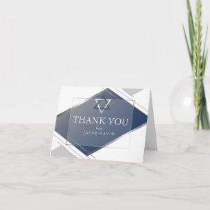 Thank You   Modern Geometric Blue Bar Mitzvah Invitation