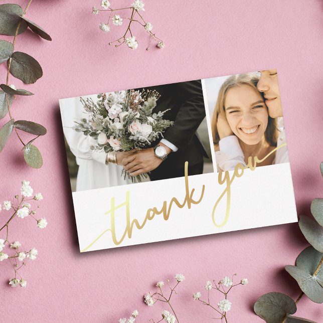 thank you,modern gold calligraphy wedding collage card (Creator Uploaded)