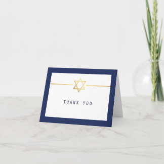 THANK YOU modern gold jewish star navy Card