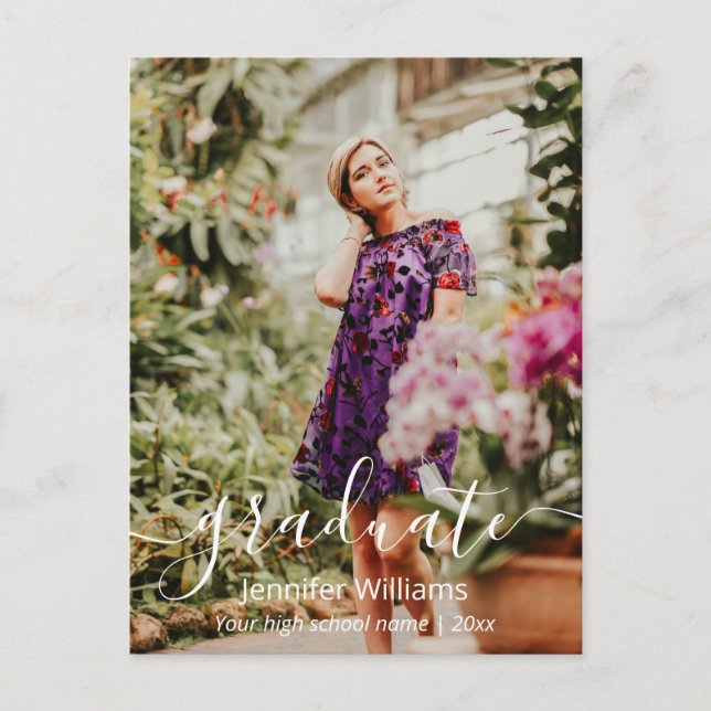 thank you modern handwriting 2 photos graduation   postcard (Front)