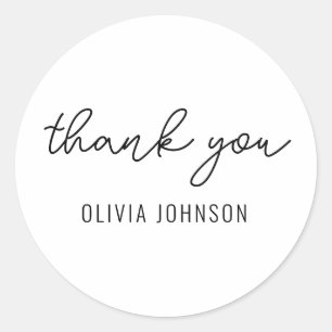 Thank You Modern Handwriting Black White Classic Round Sticker