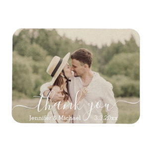 thank you modern handwriting country wedding photo magnet