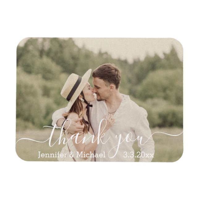 thank you modern handwriting country wedding photo magnet (Horizontal)