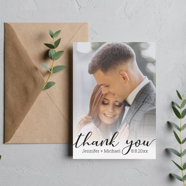 thank you,modern handwriting,wedding photo   card (Creator Uploaded)