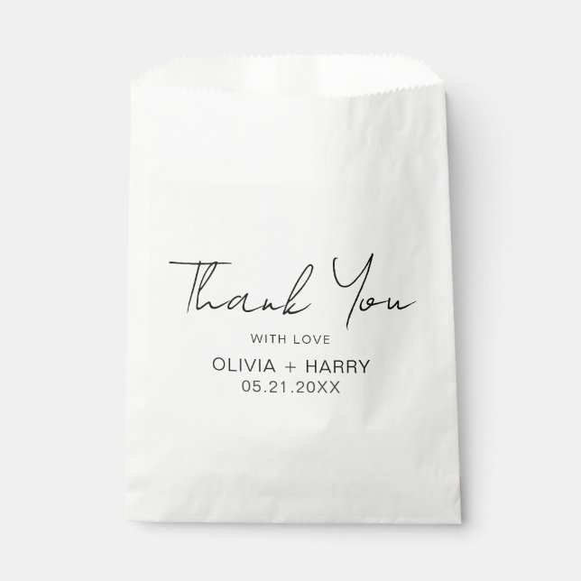 Thank You Modern Handwriting White Wedding  Favour Bags (Front)