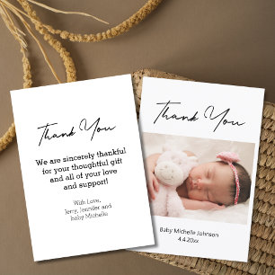 thank you modern handwritten newborn photo card