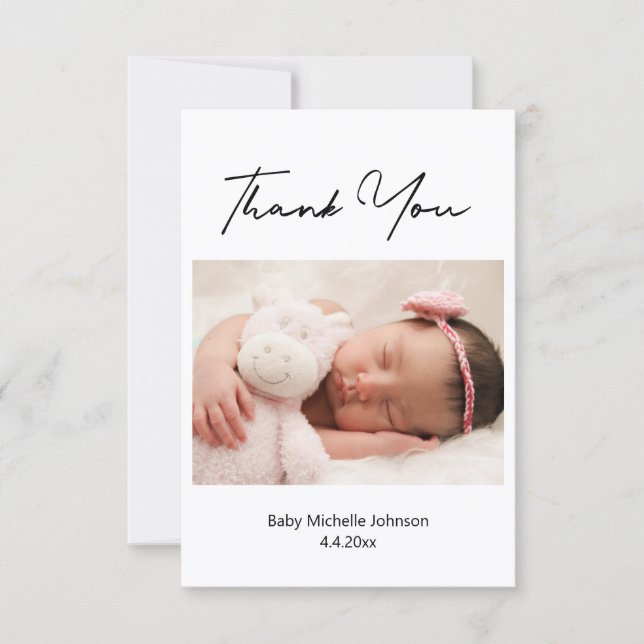 thank you modern handwritten newborn photo card (Front)