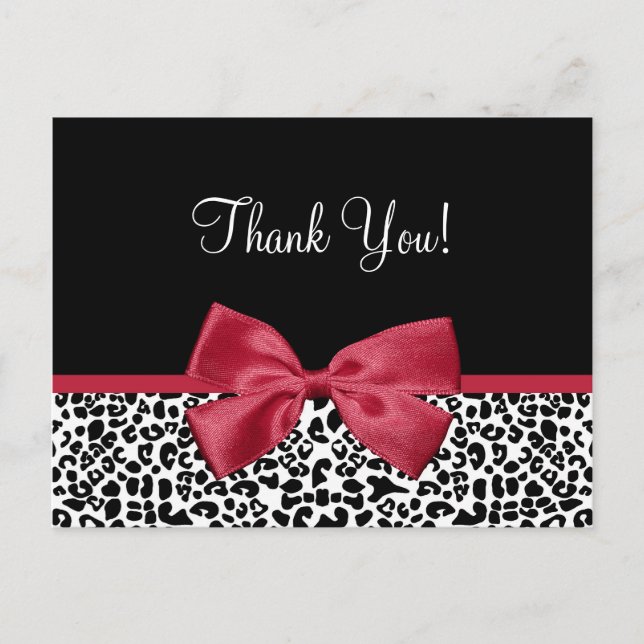 Thank You Modern Leopard Samba Red Ribbon Postcard (Front)
