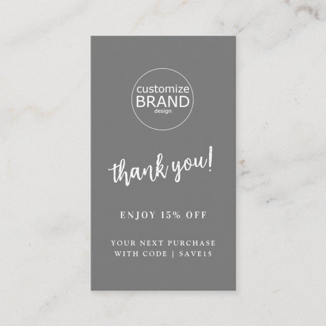 Thank You Modern Logo Grey Business Discount Card (Front)