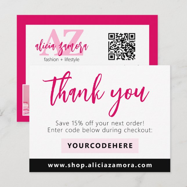 Thank You Modern Magenta Boutique 4-Photo Flyer Postcard (Front/Back)