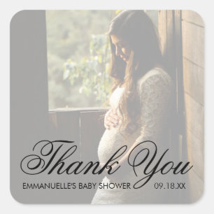 Thank You Modern Photo Baby Shower Favour Square Sticker