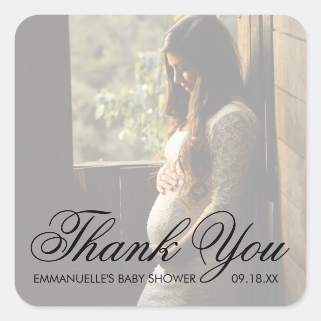 Thank You Modern Photo Baby Shower Favour Square Sticker (Front)